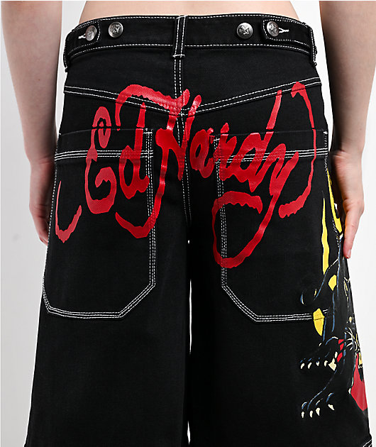 Ed Hardy Panther Heart Black Jean Shorts | Zumiez
