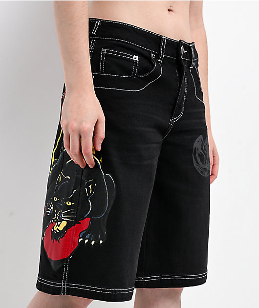 Ed Hardy Panther Heart Black Jean Shorts | Zumiez