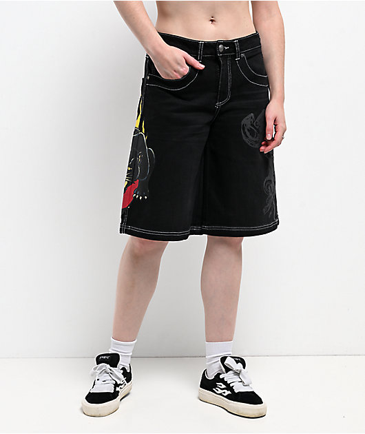 Ed Hardy Panther Heart Black Jean Shorts | Zumiez