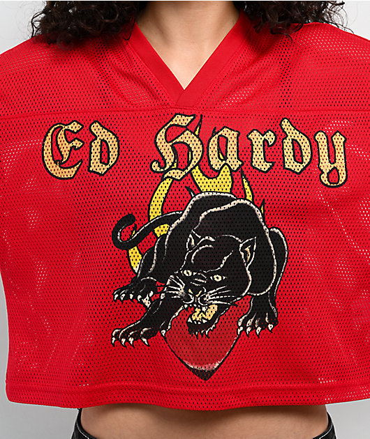 Ed Hardy Panther Heart Red Crop Jersey | Zumiez