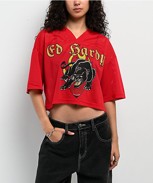 Ed Hardy Panther Heart Red Crop Jersey | Zumiez