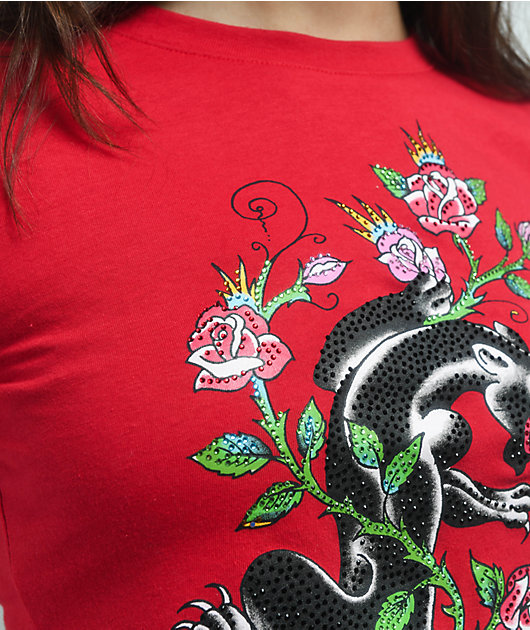 Ed Hardy Panther Rhinestone Cherry Crop T-Shirt | Zumiez
