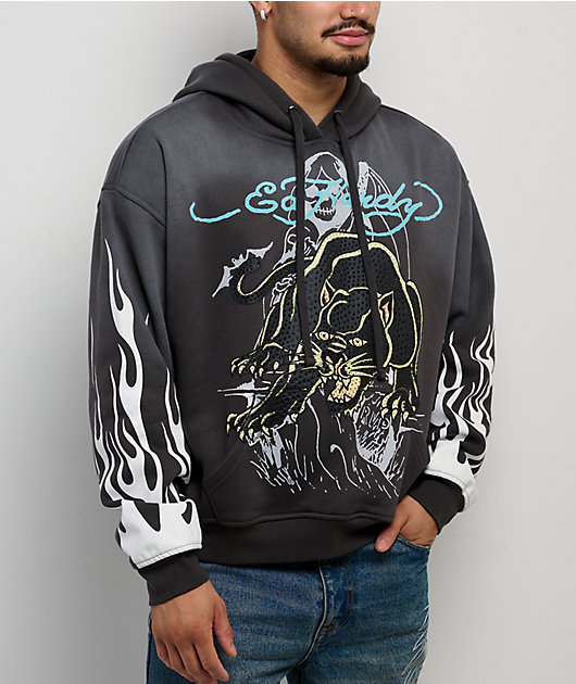 Ed Hardy Panther Rhinestone Sunfade Grey Hoodie | Zumiez