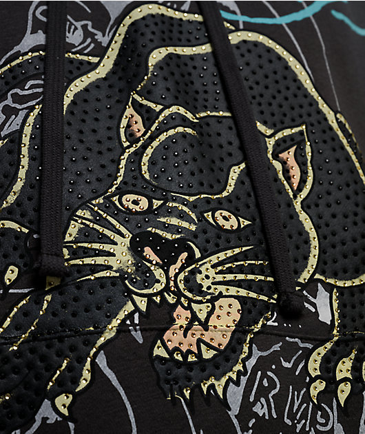 Ed Hardy Panther Rhinestone Sunfade Grey Hoodie