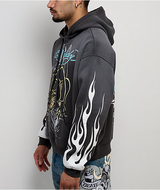 Ed Hardy Panther Rhinestone Sunfade Grey Hoodie | Zumiez