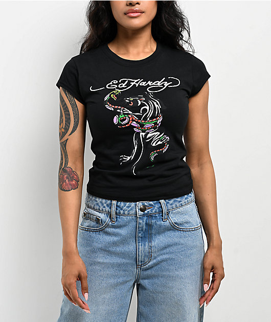 Ed Hardy PANTHER HEAD Tシャツ Ed Hardy Panther Head Rhinestone Tee in Black | REVOLVE