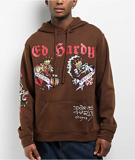 エドハーディ　パーカー　ブラウン Ed Hardy Panther Tiger Brown Hoodie | Zumiez