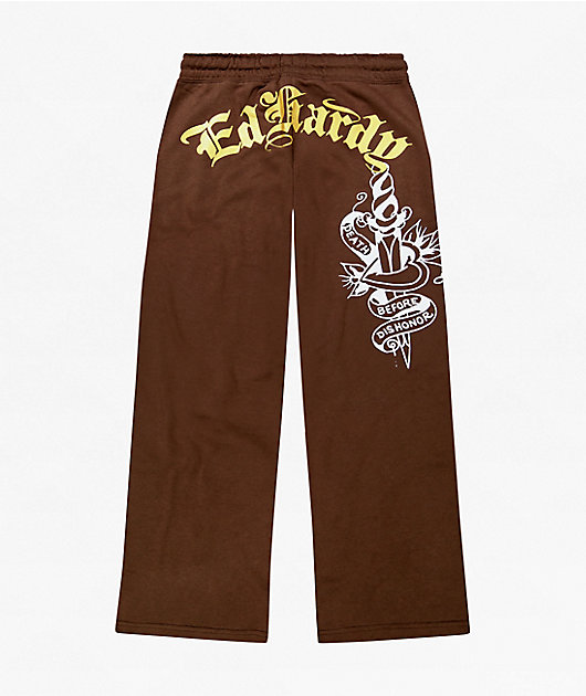 Ed Hardy Phoenix Brown Wide Leg Sweatpants | Zumiez