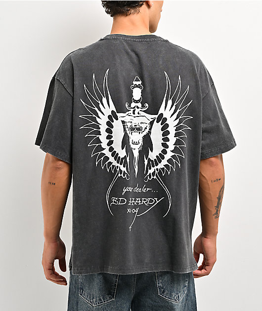 Ed Hardy Pinup Wing Black Wash T-Shirt