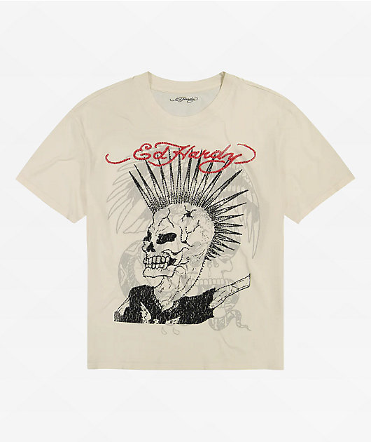 Ed Hardy Punk Mohawk Ivory Boxy T-Shirt