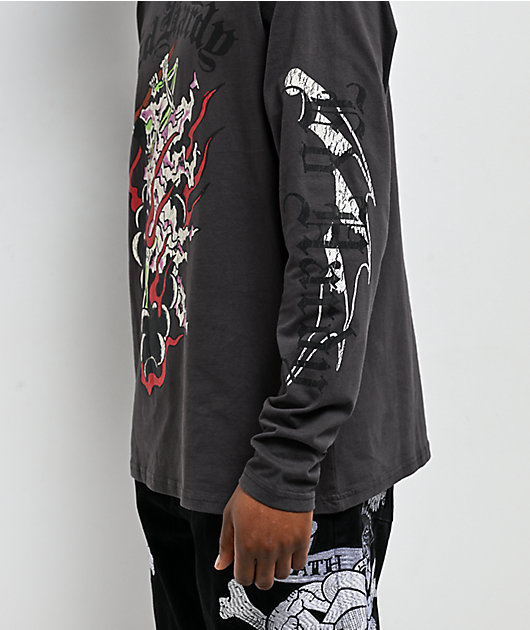 Ed Hardy Reaper Charcoal Long Sleeve T-Shirt