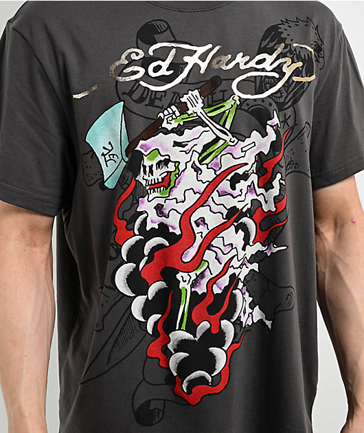 Ed Hardy Reaper Charcoal T-Shirt | Zumiez