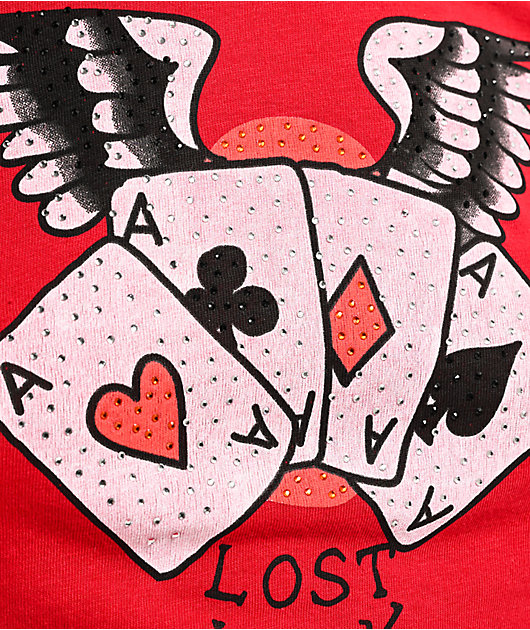 Ed Hardy Rhinestone Aces Red Crop T-Shirt | Zumiez