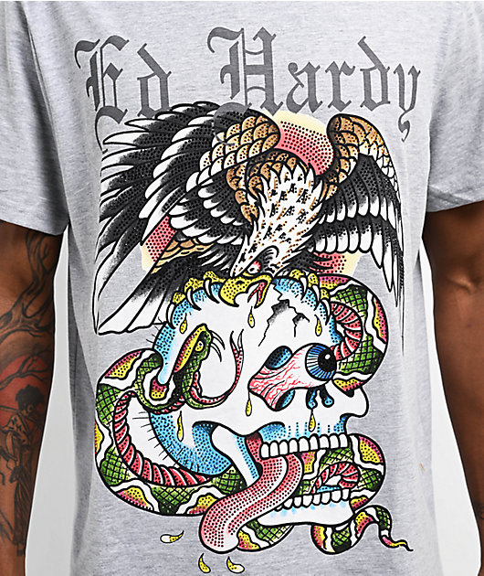 Ed Hardy☆Skull Diamante Ringer T-Shirt Tシャツ 2色【UK発】 Red Ed Hardy Skull Diamante Ringer T-Shirt - JD Sports Global
