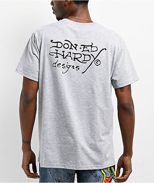 Ed Hardy Rhinestone Battle Heather Grey T-Shirt | Zumiez