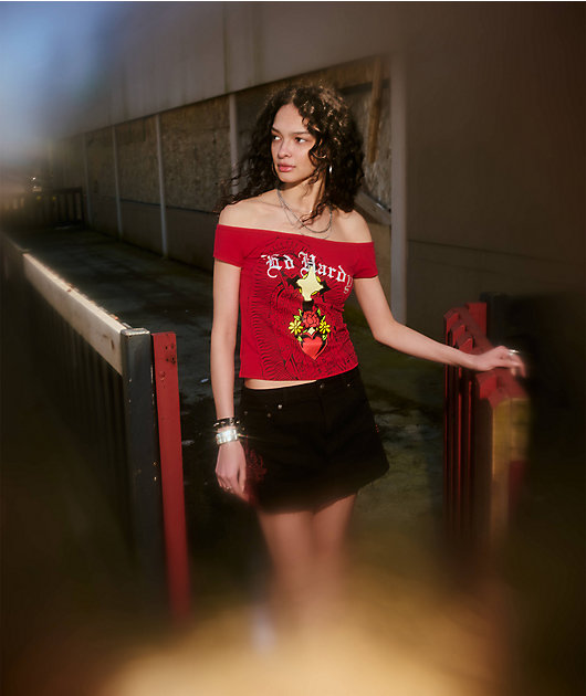 Ed Hardy Rhinestone Dragons Black Denim Cutoff Mini Skirt