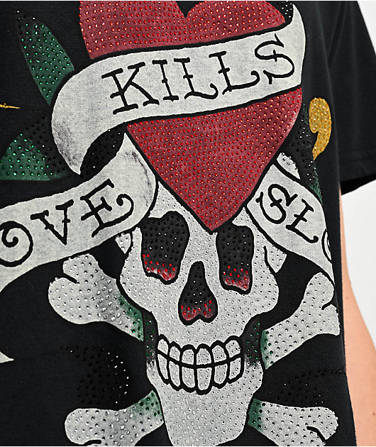 Ed Hardy Rhinestone Skull Black T-Shirt | Zumiez