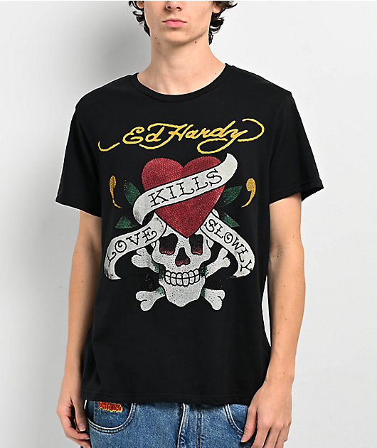 Ed Hardy Rhinestone Skull Black T-Shirt | Zumiez