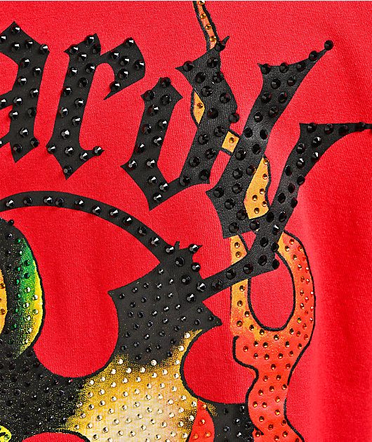Ed Hardy Rhinestone Skulls Red T-Shirt
