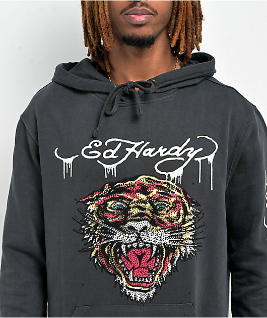 Roar logo-studded hoodie - Black