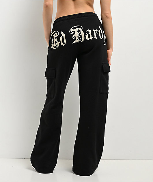 Ed Hardy Rose Skull Black Cargo Sweatpants | Zumiez
