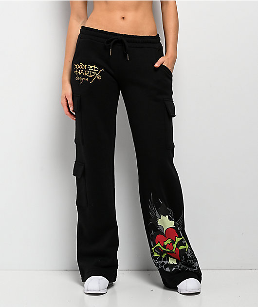 Ed Hardy Sacred Heart Black Cargo Sweatpants