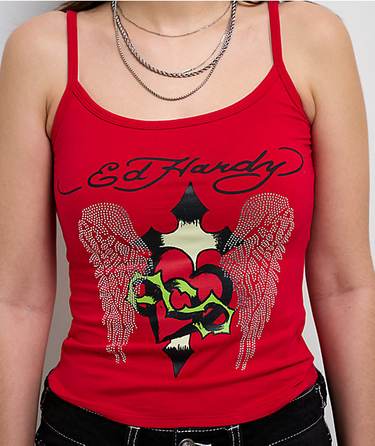 Ed Hardy Sacred Heart Cherry Crop Tank Top | Zumiez