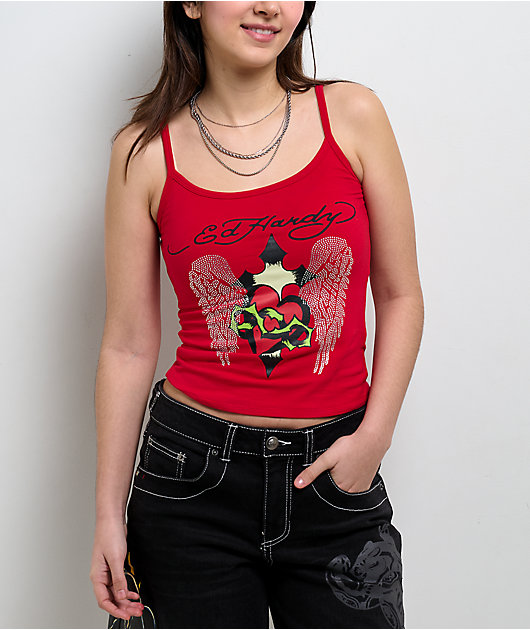 Ed Hardy Sacred Heart Cherry Crop Tank Top