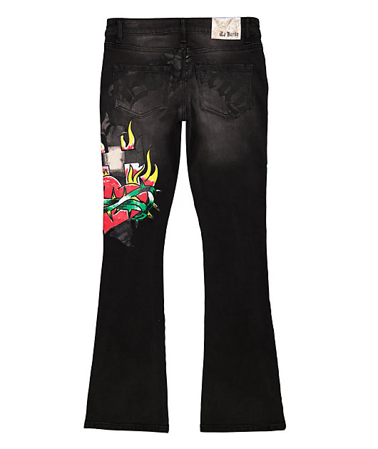 Ed Hardy Sacred Heart Dark Grey Low Rise Bootcut Jeans