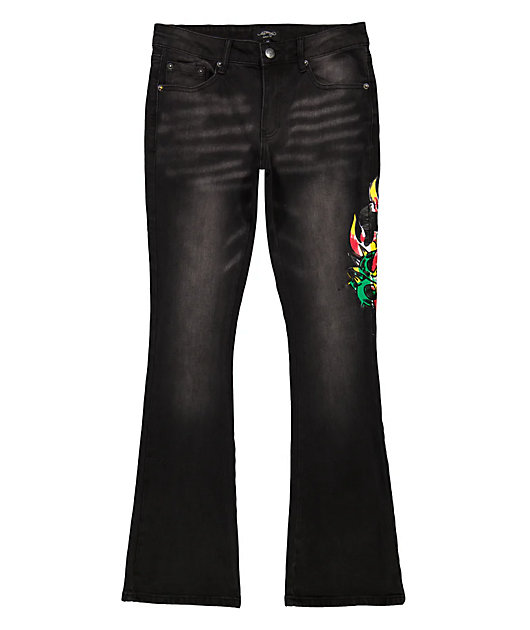 Ed Hardy Sacred Heart Dark Grey Low Rise Bootcut Jeans