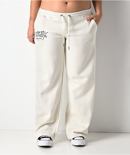 Ed Hardy Sacred Heart Ivory Wide Leg Sweatpants | Zumiez
