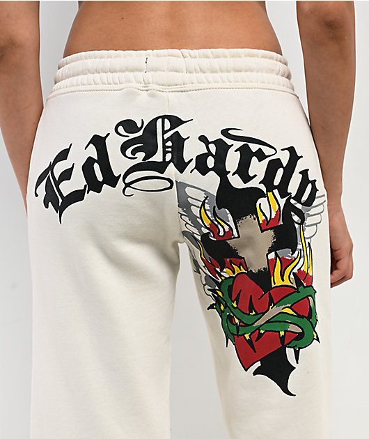 Ed Hardy Sacred Heart Ivory Wide Leg Sweatpants | Zumiez