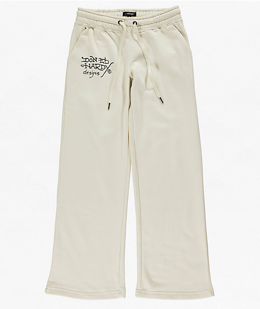 Ed Hardy Sacred Heart Ivory Wide Leg Sweatpants