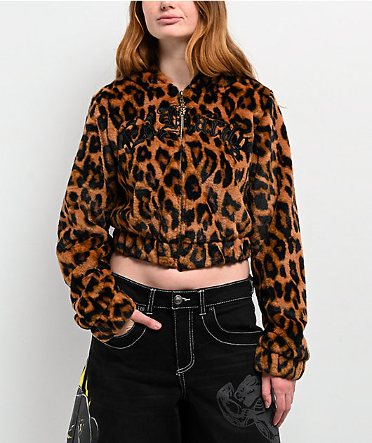 Ed Hardy Sacred Heart Leopard Brown Plush Zip Hoodie | Zumiez