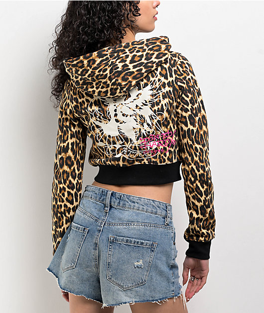 Ed Hardy Sacred Heart Leopard Crop Zip Hoodie | Zumiez