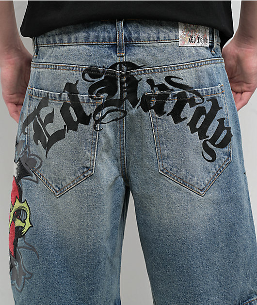 Ed Hardy Sacred Heart Light Vintage Blue Shorts