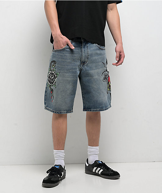Ed Hardy Sacred Heart Light Vintage Blue Shorts