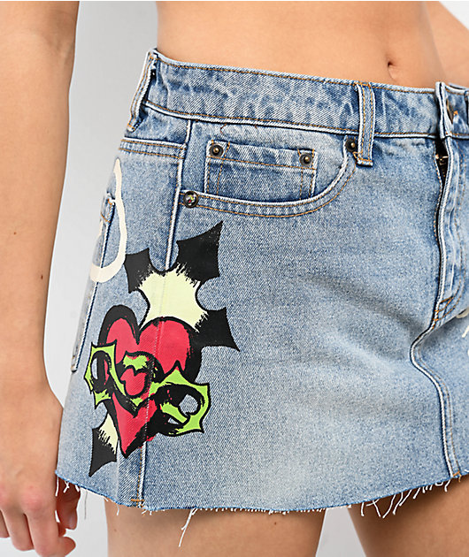 Ed Hardy Sacred Heart Light Wash Cutoff Mini Skirt