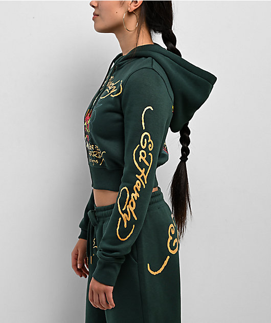 Ed Hardy Sacred Heart Rhinestone Green Cop Zip Hoodie | Zumiez