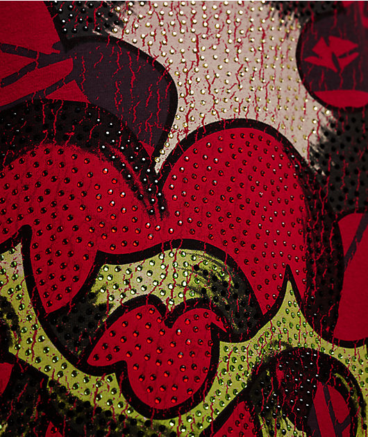 Ed Hardy Sacred Heart Rhinestone Red Boxy T-Shirt