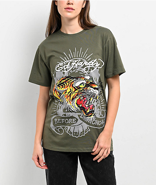 Ed Hardy Screaming Tiger Olive T-Shirt | Zumiez