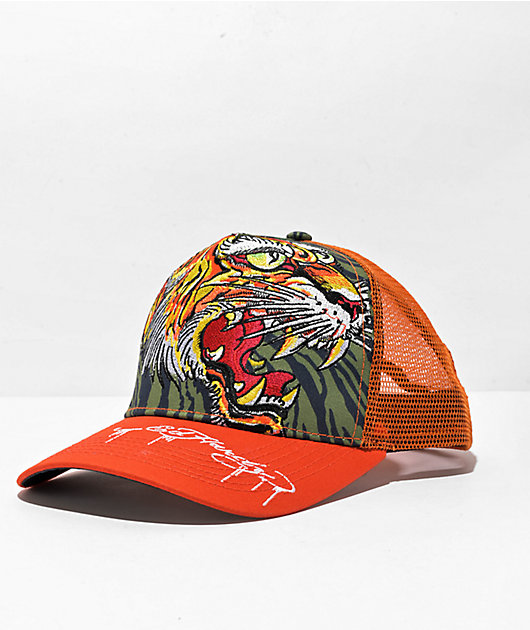 Ed Hardy Screaming Tiger Orange Trucker Hat | Zumiez