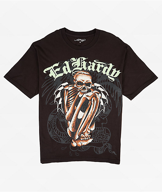 Ed Hardy Skeleton Black Wash Boxy T-Shirt | Zumiez