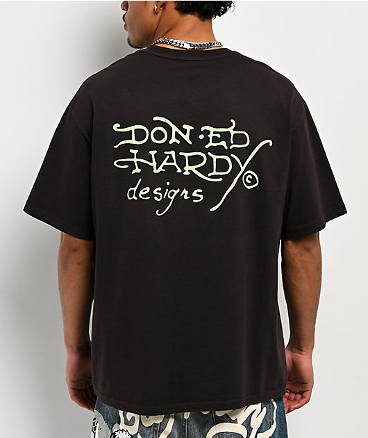 Ed Hardy Skeleton Black Wash Boxy T-Shirt | Zumiez