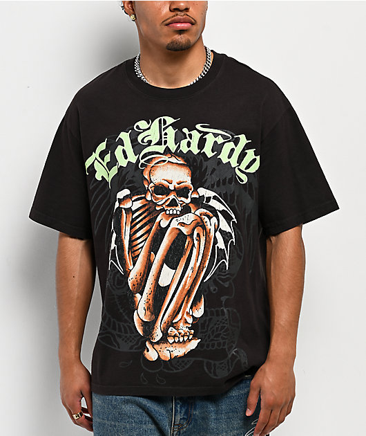 Ed Hardy Skeleton Black Wash Boxy T-Shirt | Zumiez