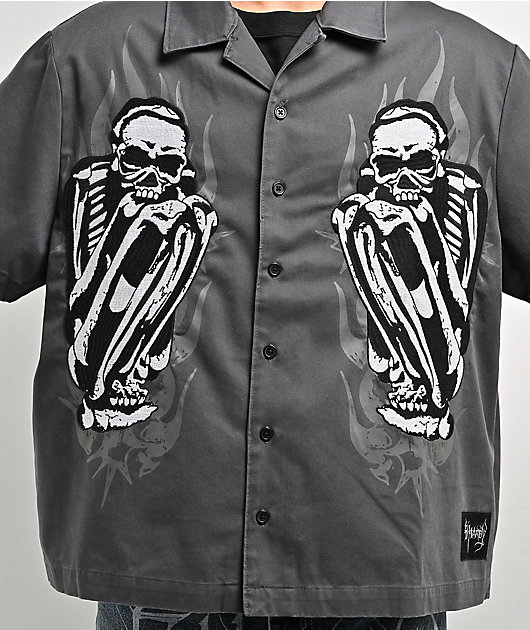 Ed Hardy Skeleton Charcoal Work Shirt