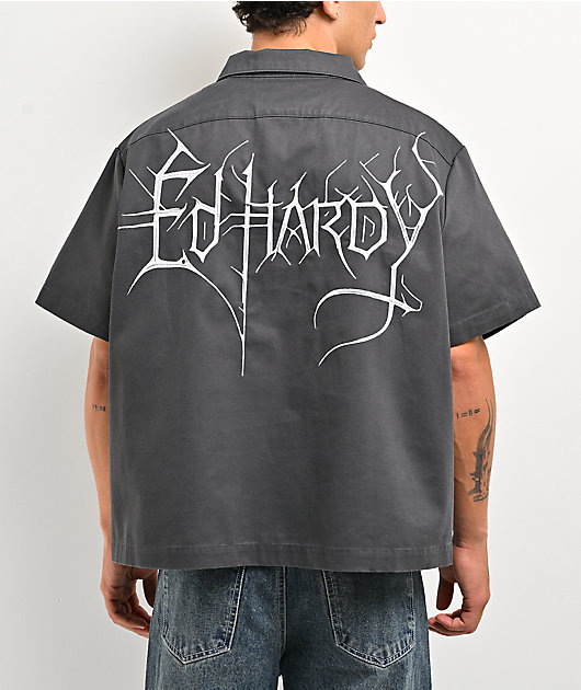 Ed Hardy Skeleton Charcoal Work Shirt