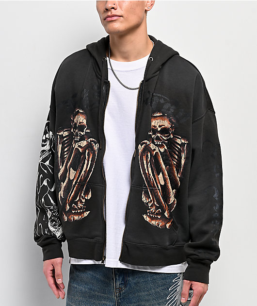 Ed Hardy Skeletons Sunfade Grey Zip Hoodie | Zumiez