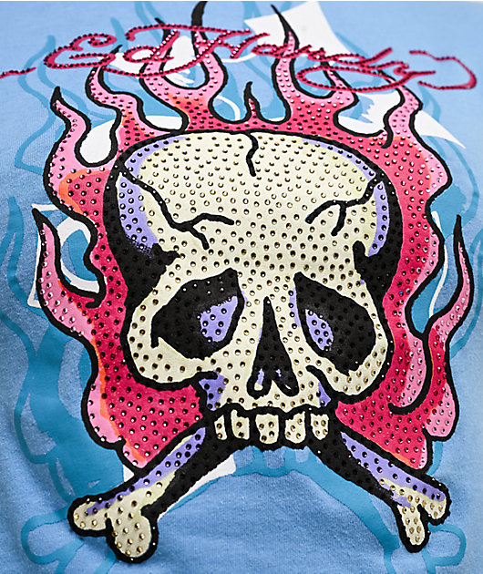 Ed Hardy Skull & Crossbones Blue Crop T-Shirt