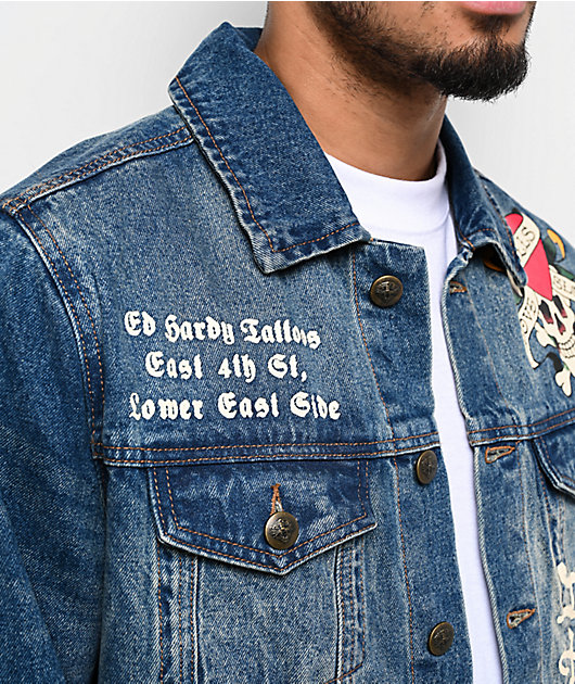 Ed Hardy Skull Blue Wash Denim Jacket